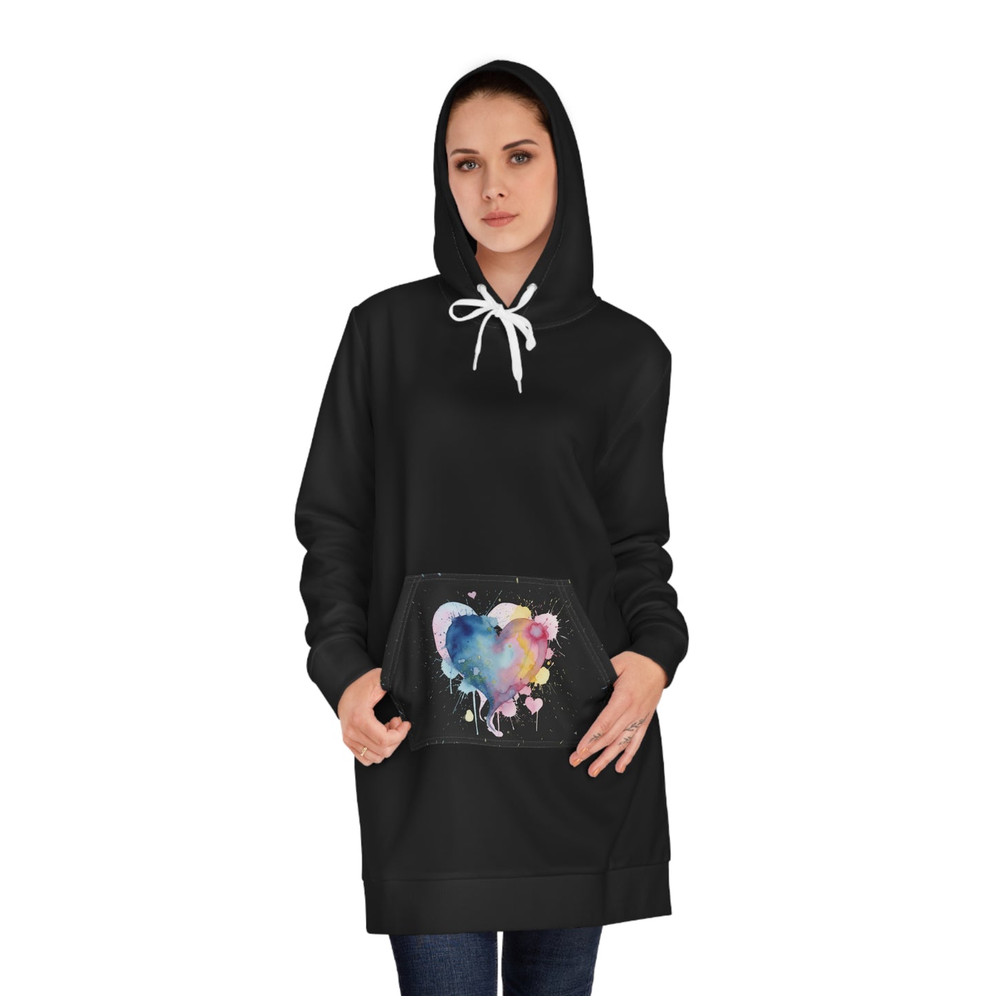 Colorful Heart Women's Hoodie Dress, Cozy Loungewear, Gift for Her, Casual Outfit, Trendy Fashion
