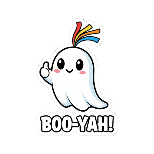 Cute Boo-Yah Ghost Kiss-Cut Stickers | Fun Laptop Decor, Halloween Party Favors, Kid's Room Decor, Whimsical Gifts, Playful Artwork