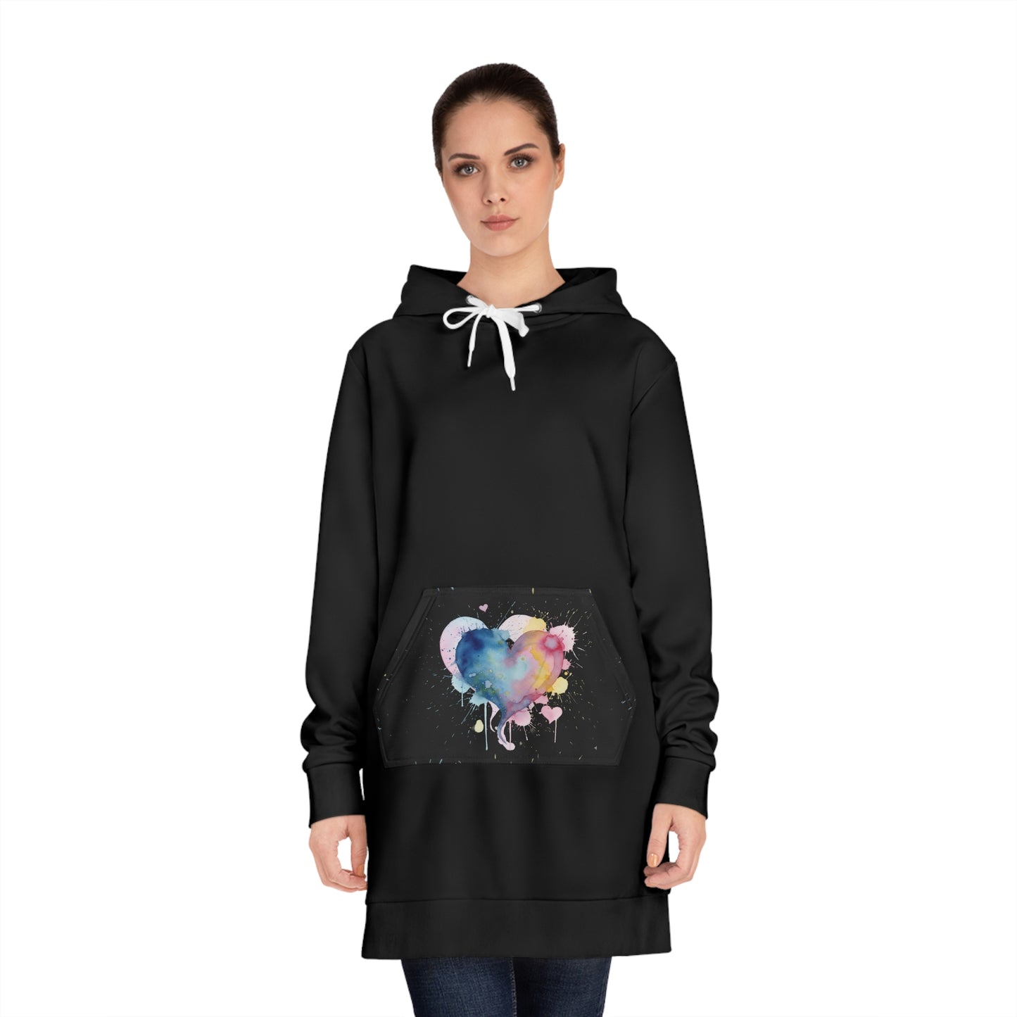 Colorful Heart Women's Hoodie Dress, Cozy Loungewear, Gift for Her, Casual Outfit, Trendy Fashion