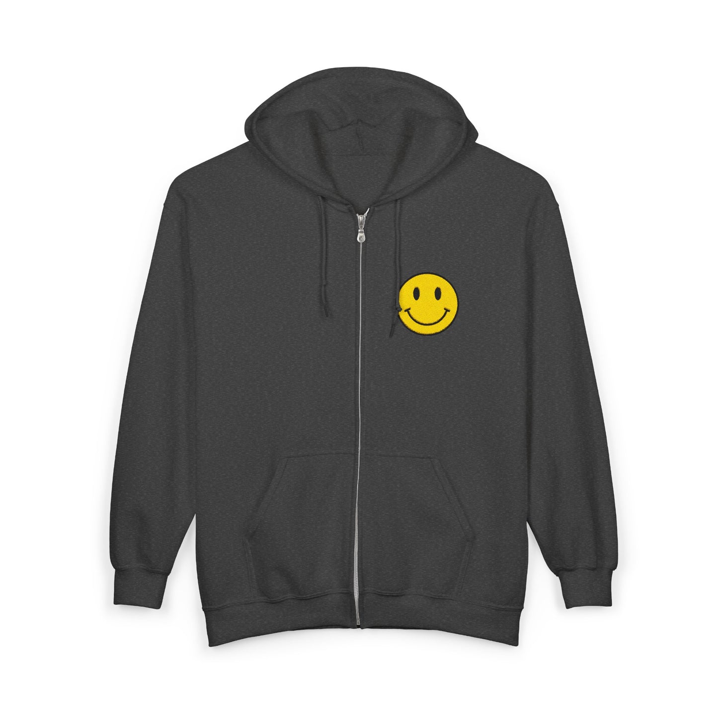 Happy Smiley Zip Hoodie | Unisex Hooded Sweatshirt, Casual Wear, Gift Idea, Summer Nights, Relaxed Vibe, Everyday Comfort