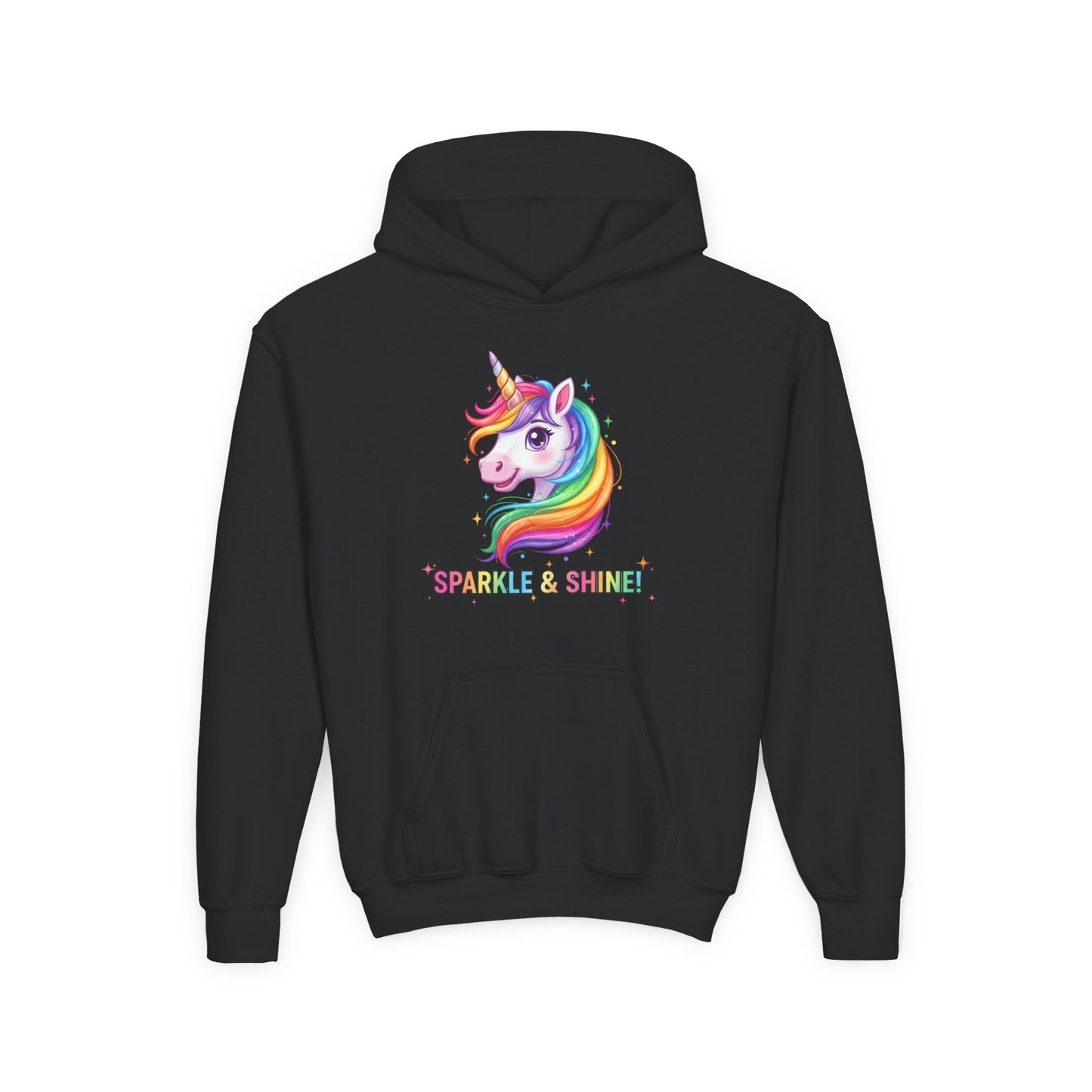 Rainbow Unicorn Youth Hoodie - Sparkle & Shine, Kids Sweatshirt, Birthday Gift, Fun Apparel, Magical Clothing, Youth Fashion